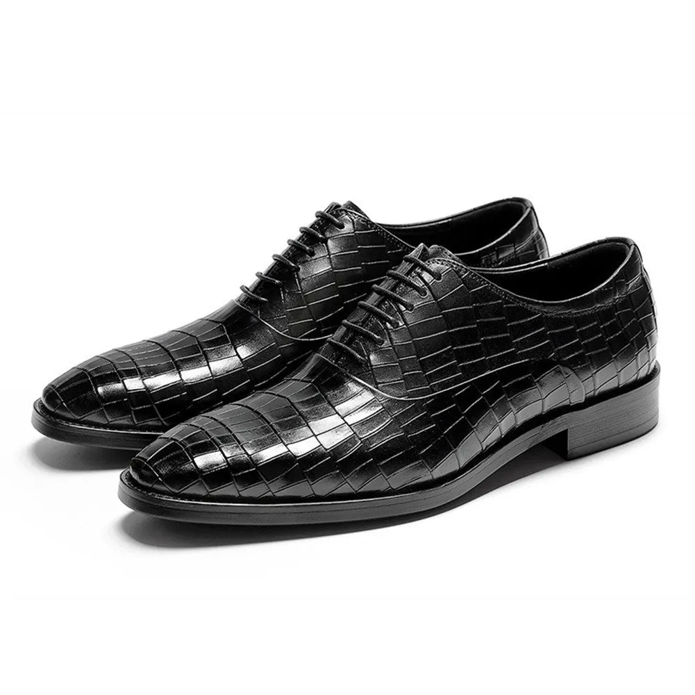 Grid Embossed Pointed Toe Derby for Men