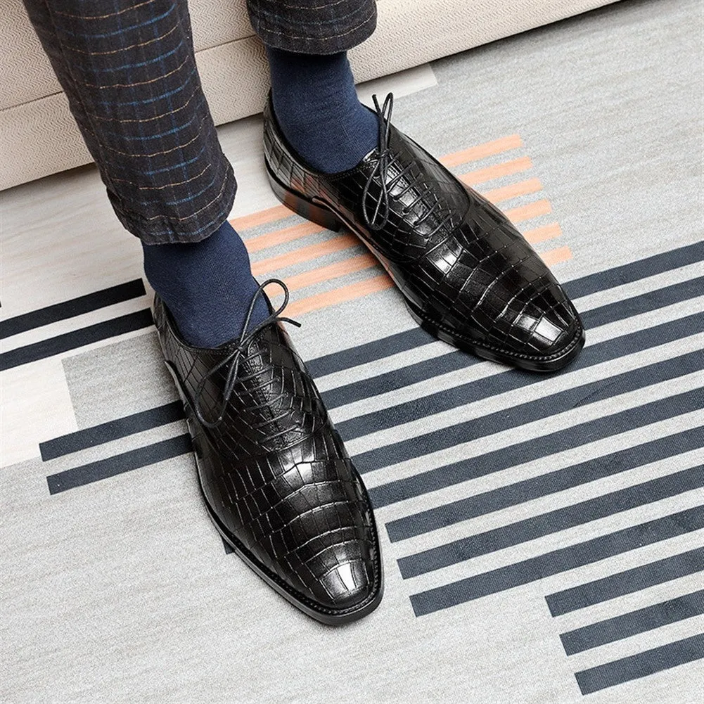 Grid Embossed Pointed Toe Derby for Men