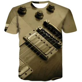 Guitar T-shirt Men Music Tshirt Printed Wooden T-shirts 3d Metal Tshirts Novelty