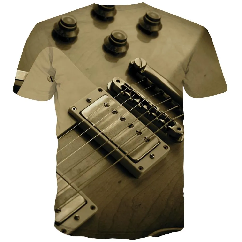 Guitar T-shirt Men Music Tshirt Printed Wooden T-shirts 3d Metal Tshirts Novelty