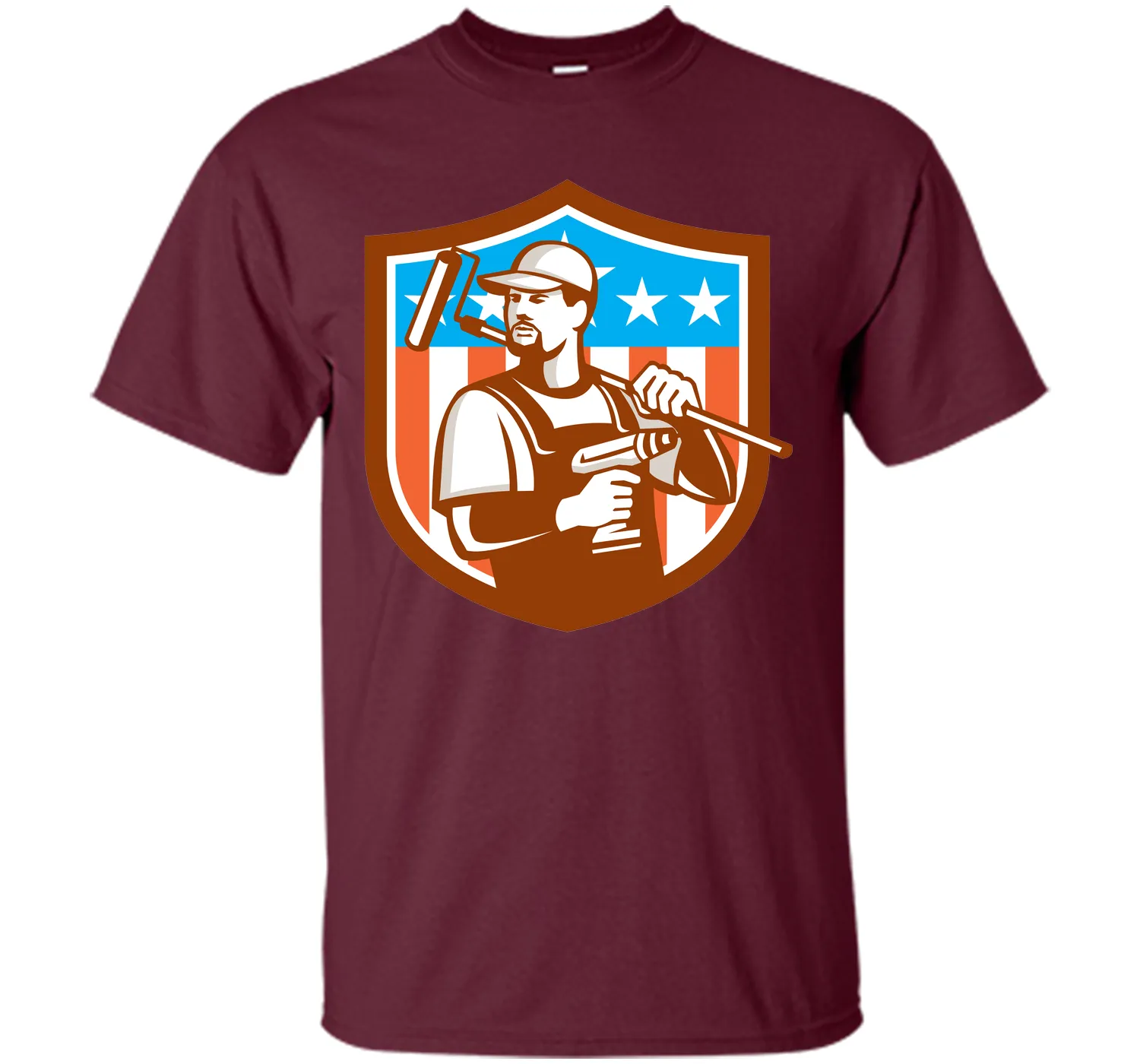 Handyman Cordless Drill Paintroller Crest Flag Retro T-Shirt
