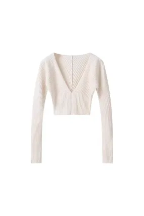 'Harper' Cropped V-Neck Long Sleeve Knit Sweater