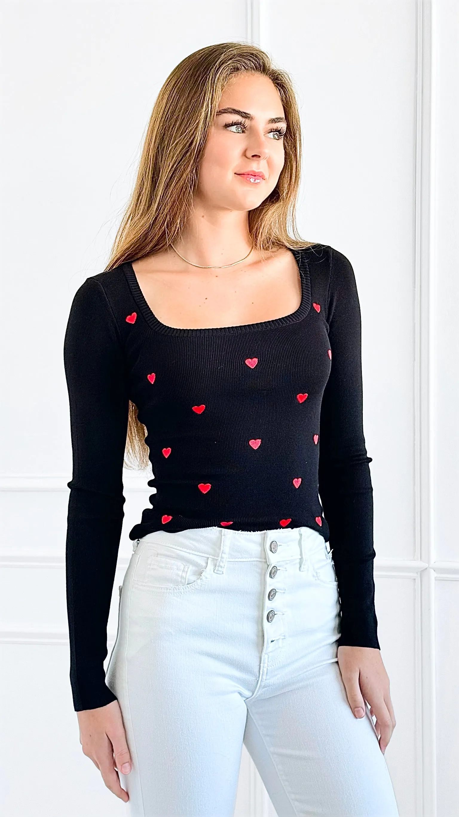 Heart Accent Sweetheart Knit - Black