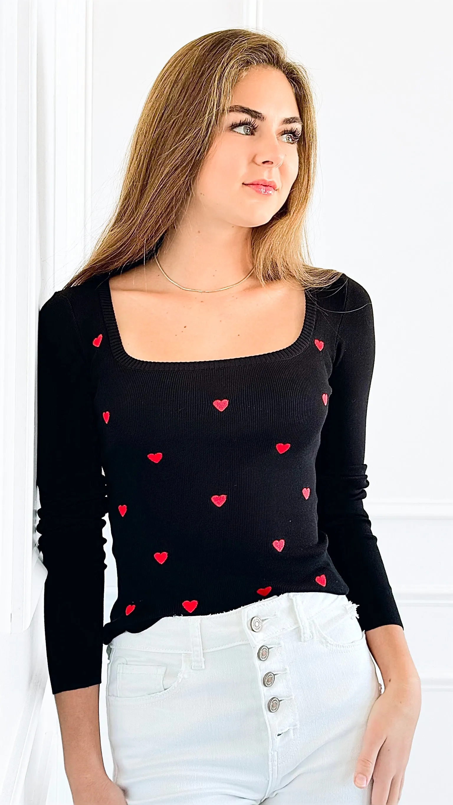 Heart Accent Sweetheart Knit - Black