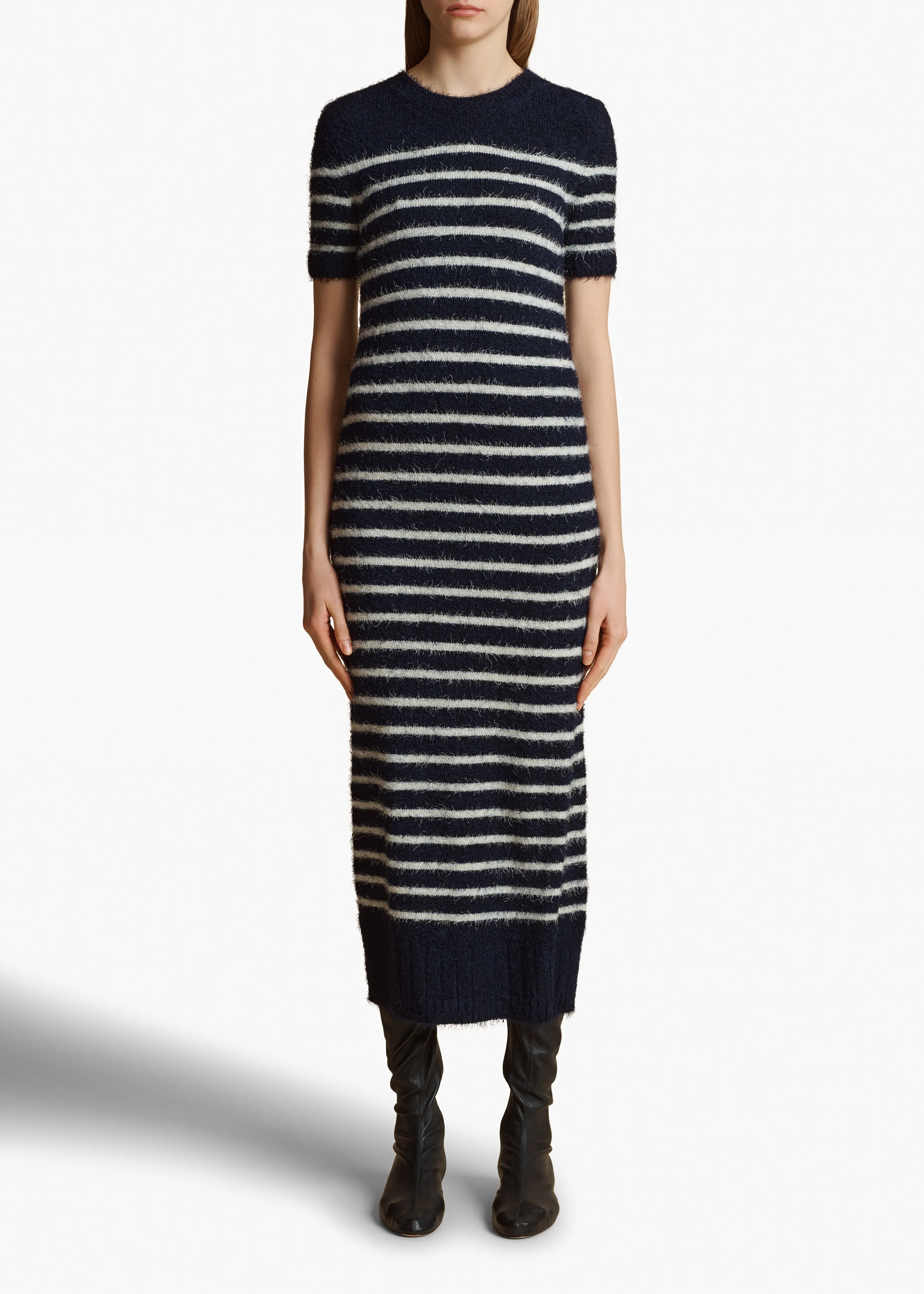 Helen Dress in Navy and Cream Stripe