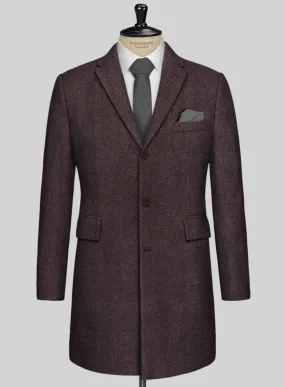 Italian Highlander Dark Wine Herringbone Tweed Overcoat