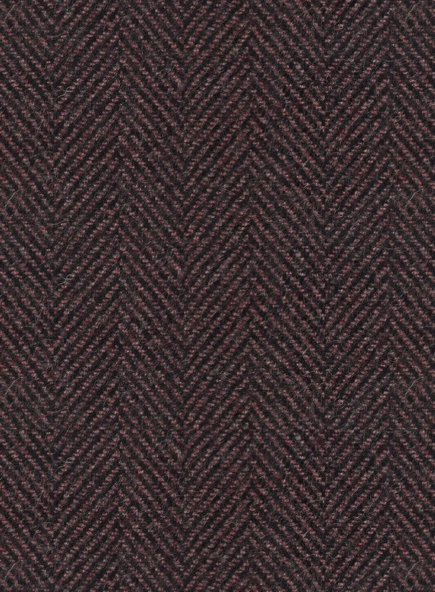 Italian Highlander Dark Wine Herringbone Tweed Overcoat