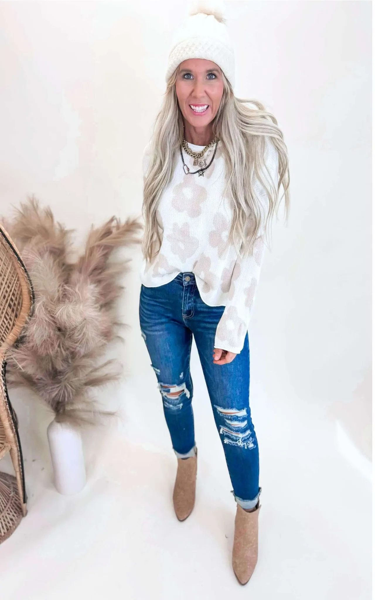 Ivory Floral Sweater Knit Top