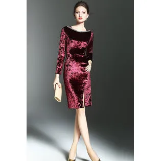 Ketty More Women Sheath Style Velvet Slit Dress-KMWD485