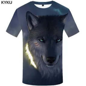 KYKU Wolf T shirt Men Animal T-shirt 3d Blood Tshirt Anime War Tshirts Print Fantasy T shirts Funny Mens Fashion Casual Printed