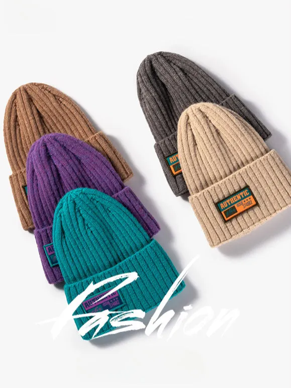 Ladies Solid Color Knit Hat with Text Labeled SKAH4214