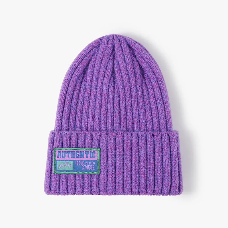 Ladies Solid Color Knit Hat with Text Labeled SKAH4214