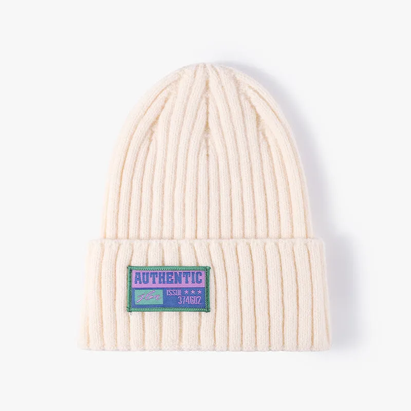 Ladies Solid Color Knit Hat with Text Labeled SKAH4214