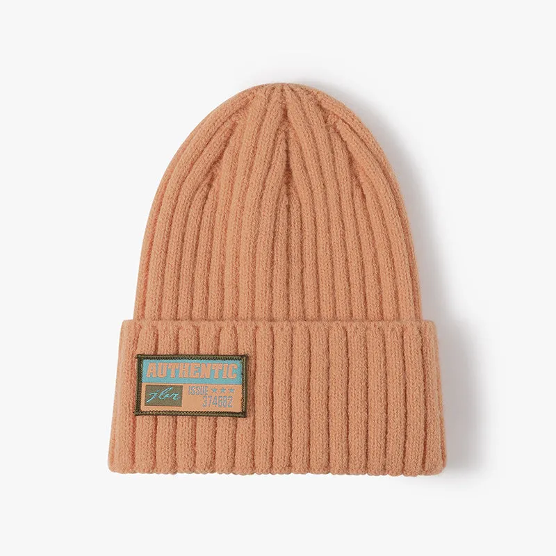 Ladies Solid Color Knit Hat with Text Labeled SKAH4214