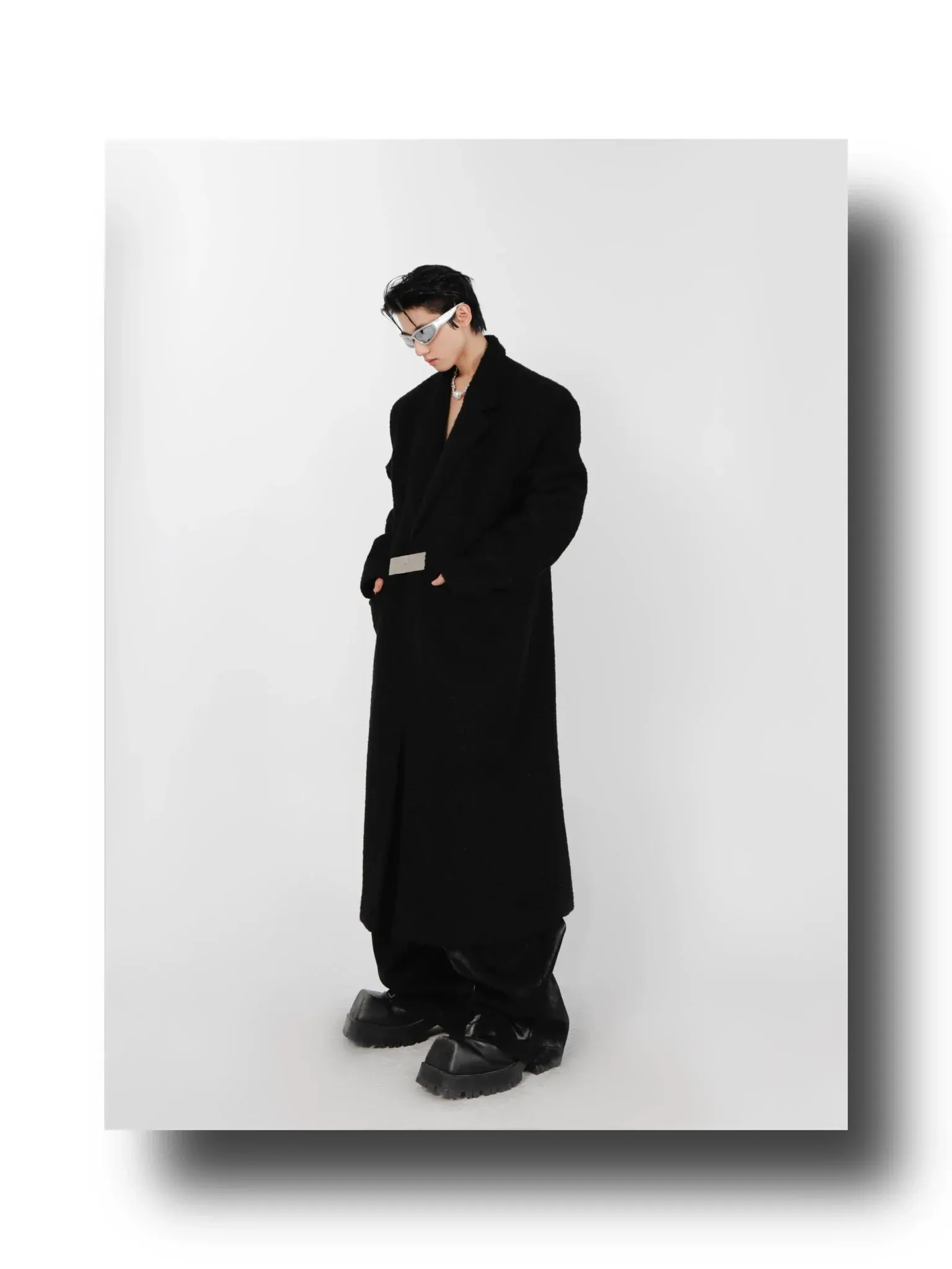 Lamb Wool Designer Overcoat | Metal Buckle Long Woolen Trench Coat