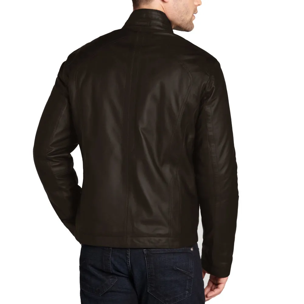 Leather Jackets Hub Mens Genuine Lambskin Leather Jacket (Black, Classic Jacket) - 1501168