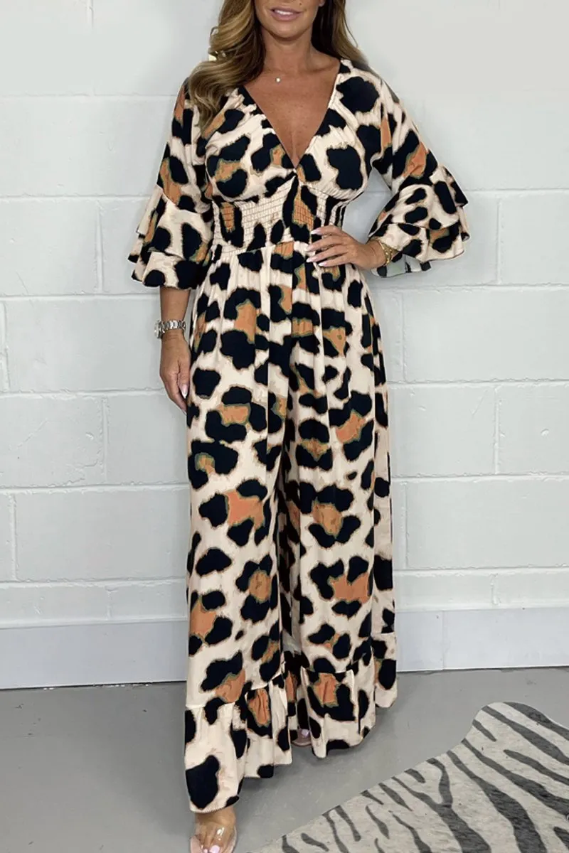 Leopard print V-neck jumpsuit