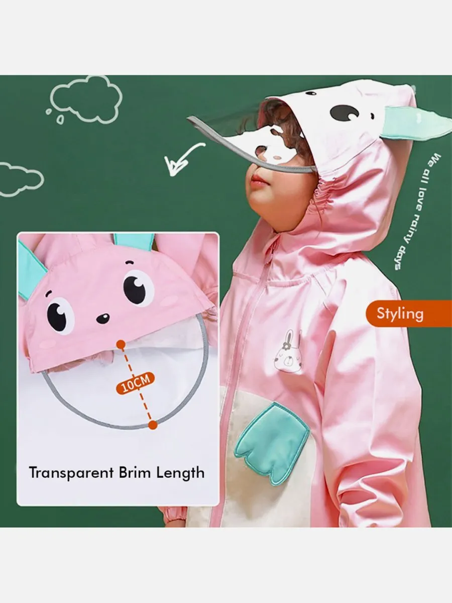 Little Surprise Box Baby Pink Rabbit Theme All Over Jumpsuit / Playsuit Raincoat for Kids