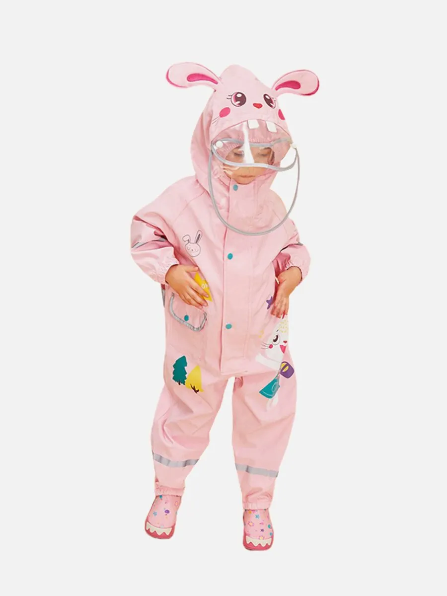 Little Surprise Box Baby Pink Rabbit Theme All Over Jumpsuit / Playsuit Raincoat for Kids