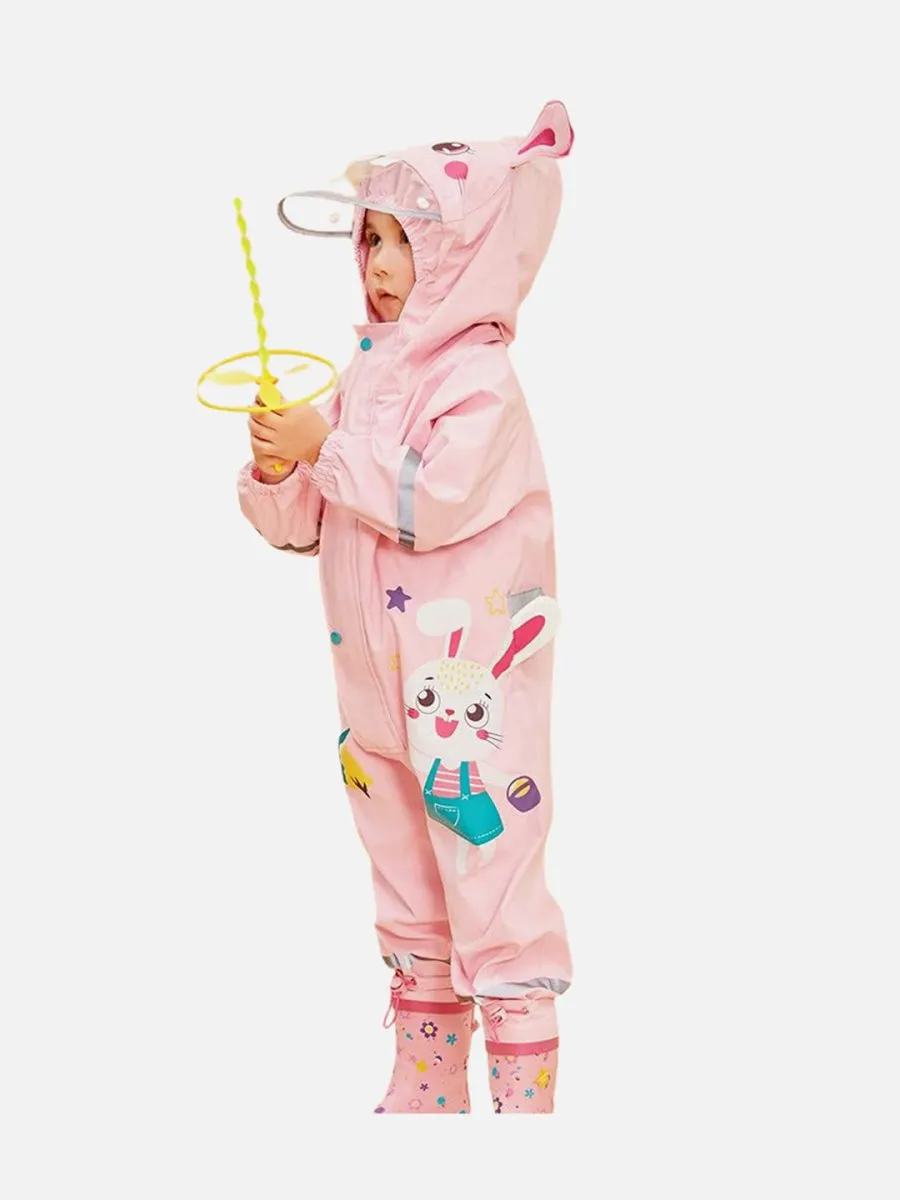 Little Surprise Box Baby Pink Rabbit Theme All Over Jumpsuit / Playsuit Raincoat for Kids