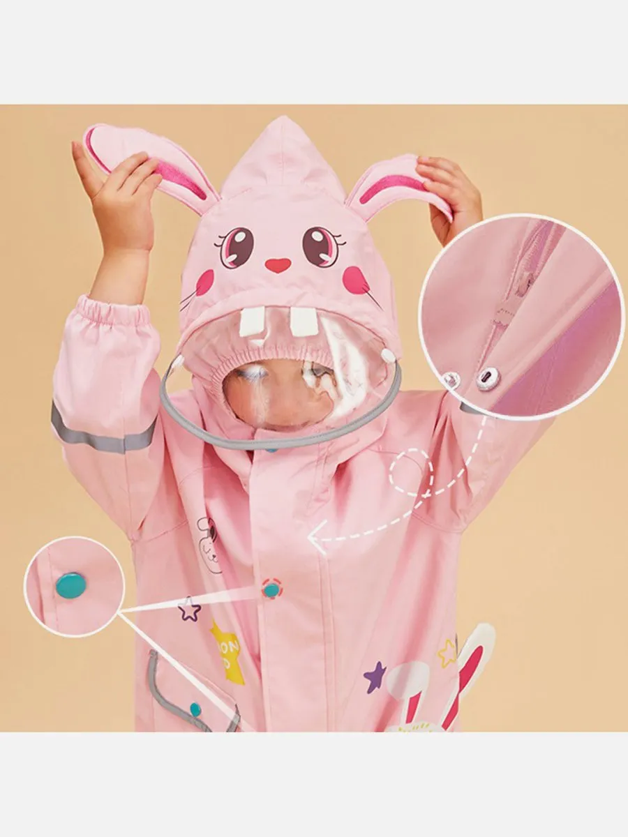 Little Surprise Box Baby Pink Rabbit Theme All Over Jumpsuit / Playsuit Raincoat for Kids