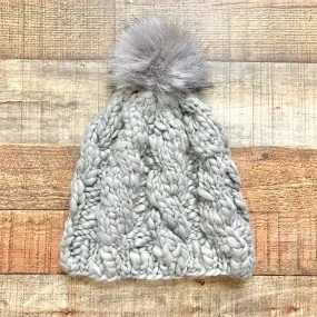 Look by M Grey Chunky Knit Pom Beanie