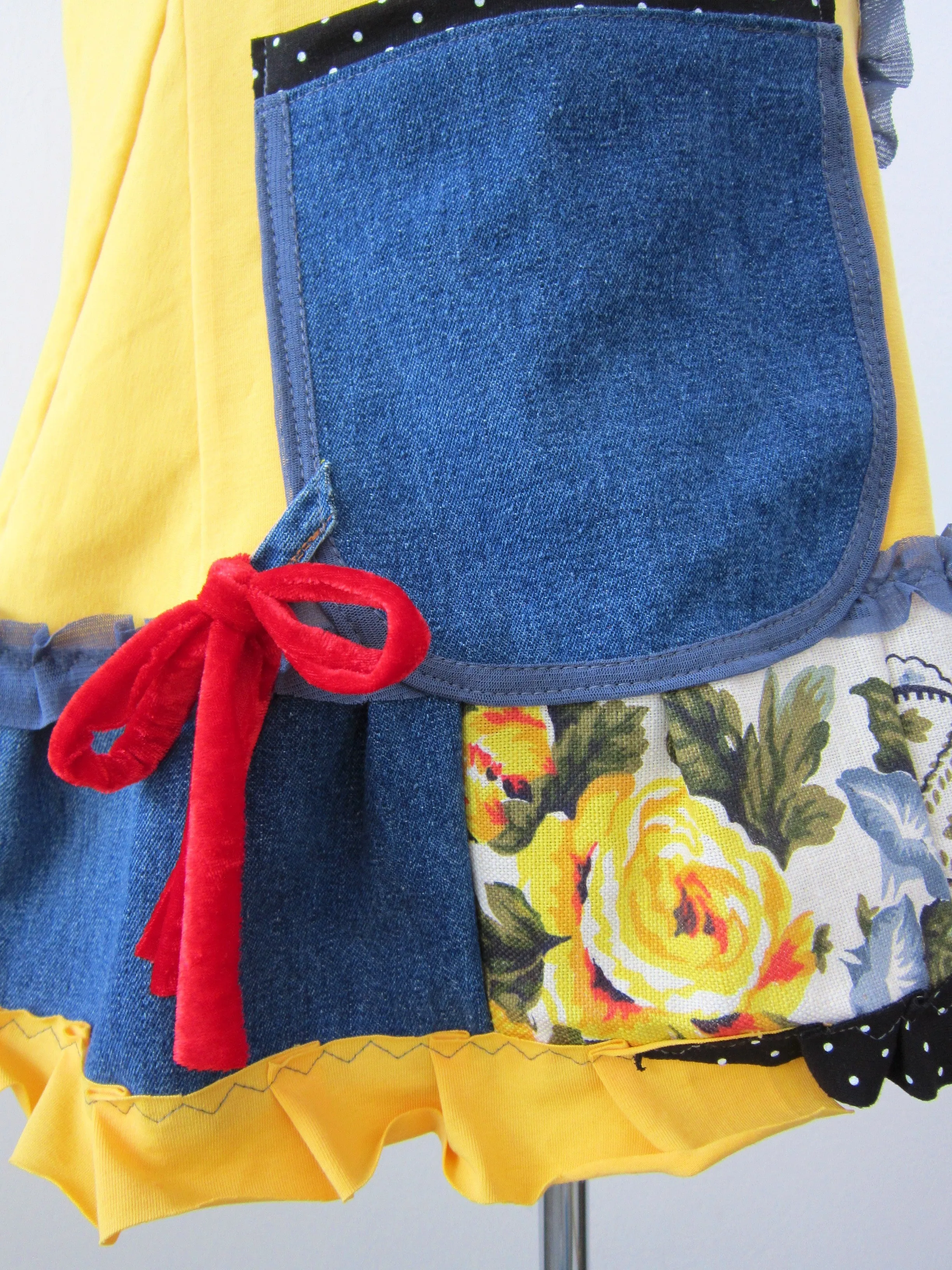 M Short Sleeves Yellow Cotton Dress,Boho Denim Tunic Dress