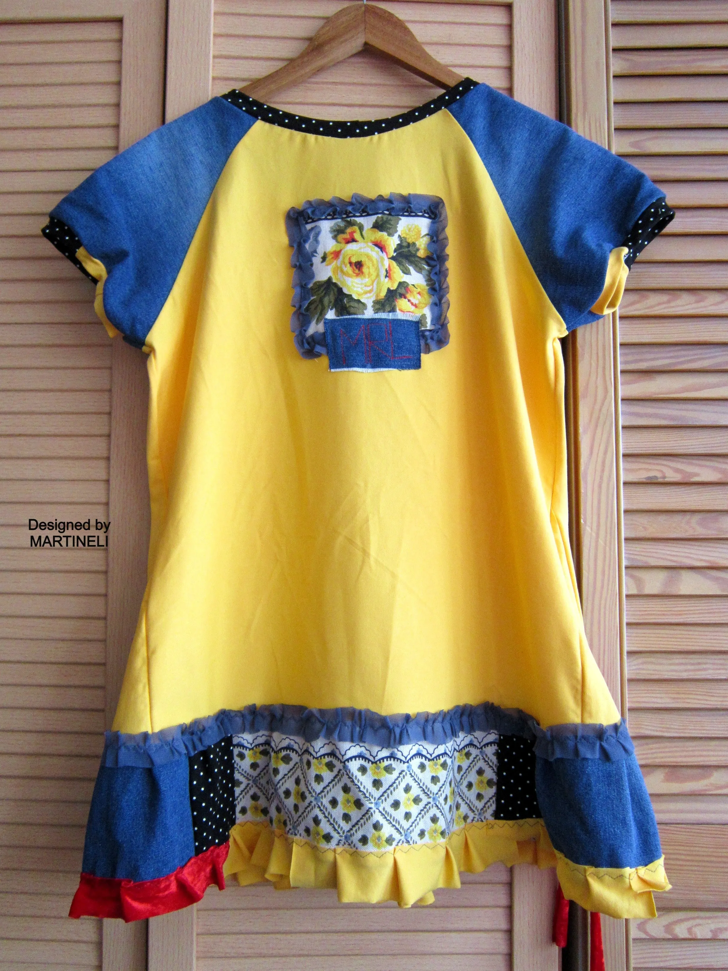 M Short Sleeves Yellow Cotton Dress,Boho Denim Tunic Dress