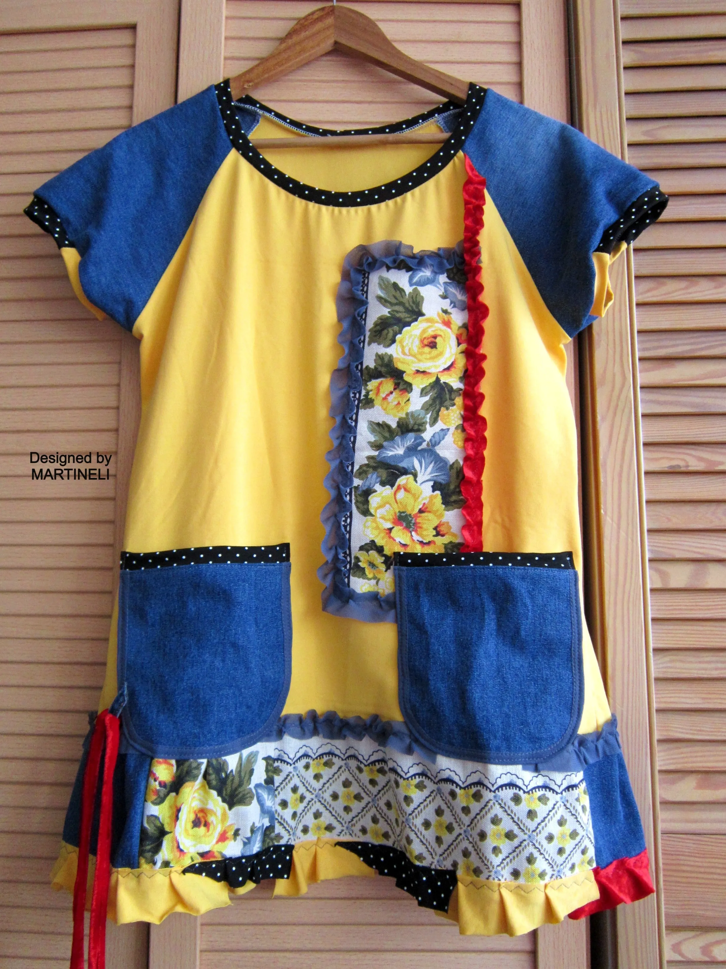 M Short Sleeves Yellow Cotton Dress,Boho Denim Tunic Dress