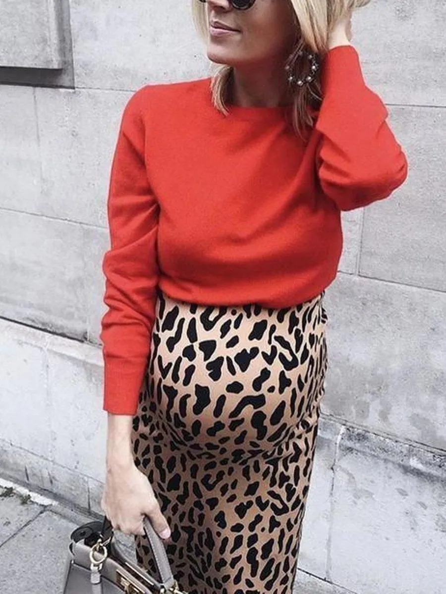 Maternity Red Top And Leopard Print Dress