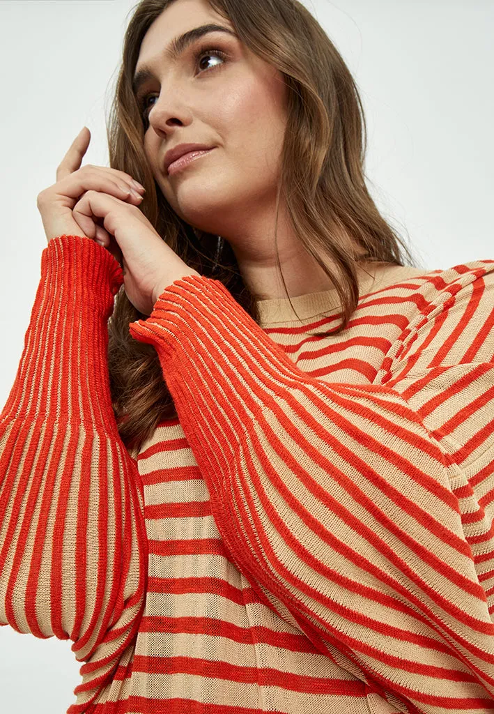 Mathilda Baloon Sleeve Pullover Curve - Intense Orange Stripe