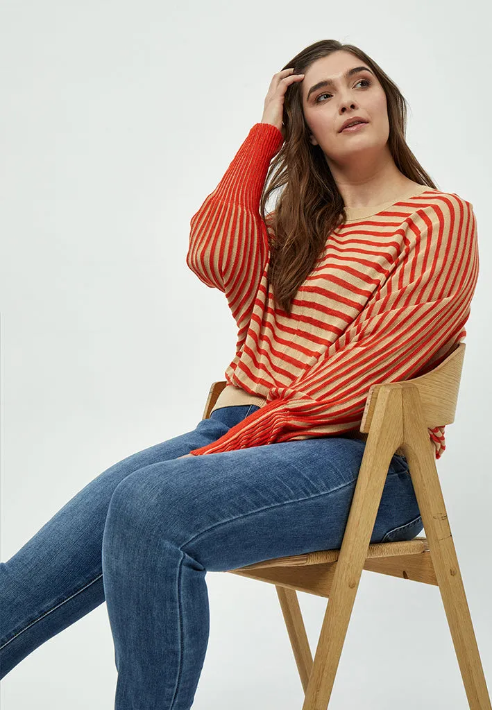 Mathilda Baloon Sleeve Pullover Curve - Intense Orange Stripe