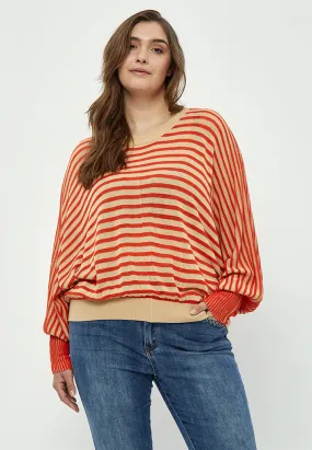 Mathilda Baloon Sleeve Pullover Curve - Intense Orange Stripe