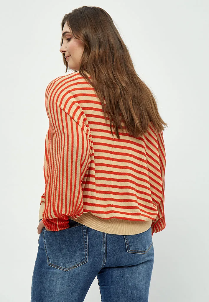 Mathilda Baloon Sleeve Pullover Curve - Intense Orange Stripe