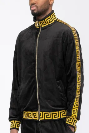 Men's Black/Gold Velvet Velour Long Sleeve Track Jacket