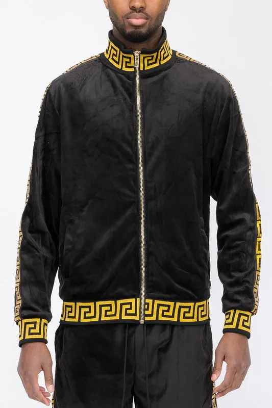 Men's Black/Gold Velvet Velour Long Sleeve Track Jacket