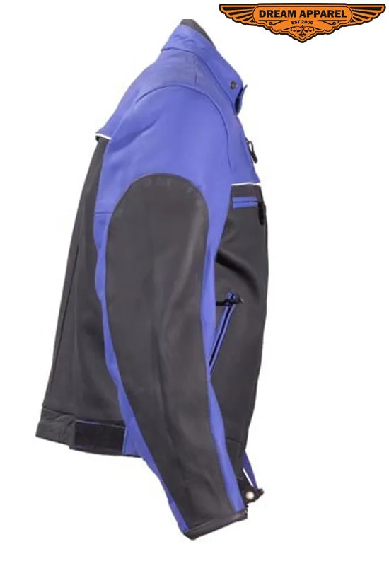 Mens Blue Racer Jacket With Reflective Piping