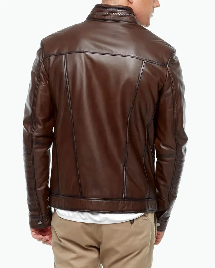 Mens Brown Leather Motorcycle Jacket