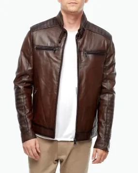 Mens Brown Leather Motorcycle Jacket