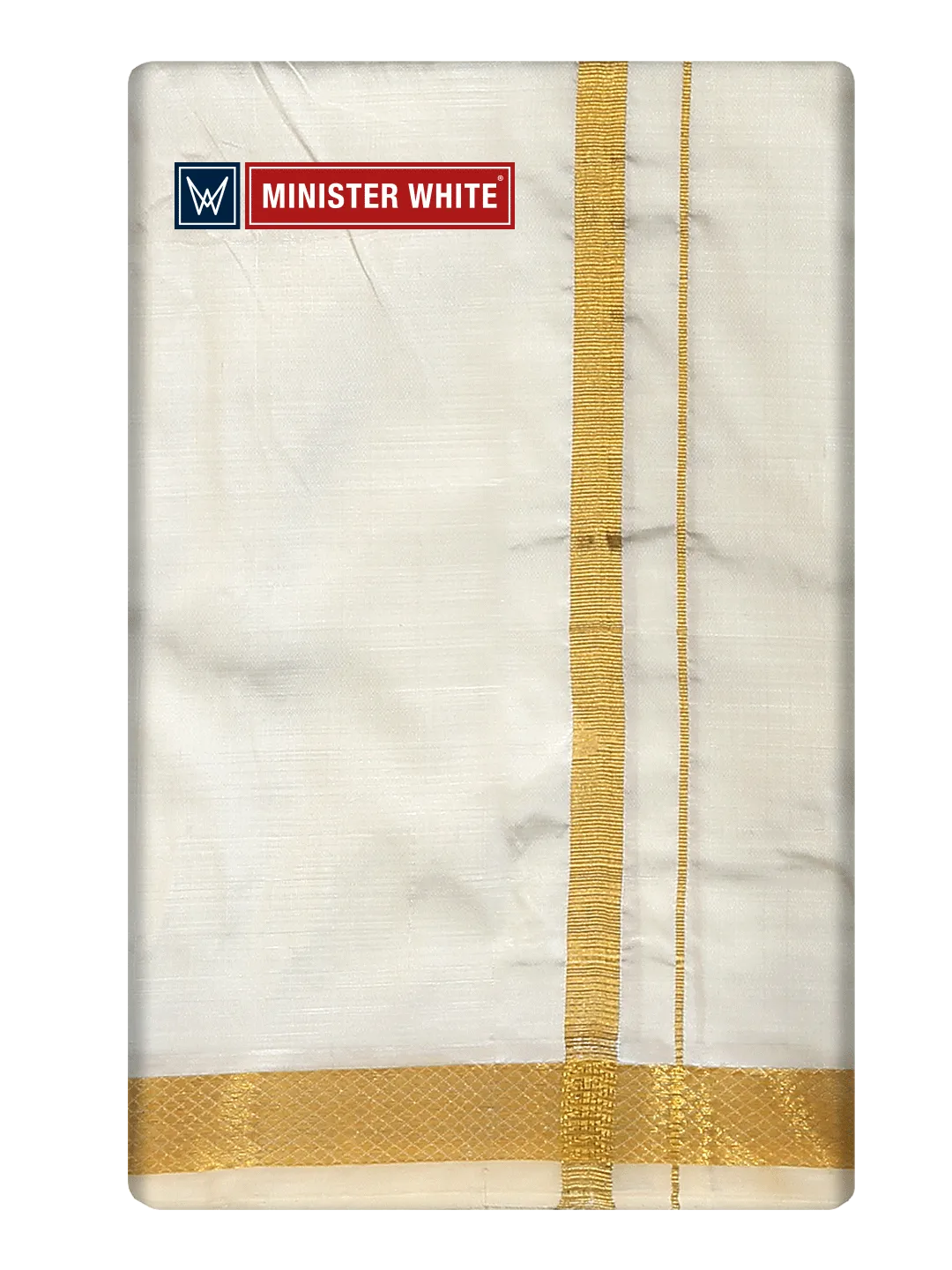 Mens Double Layer Cream Pure Silk Dhoti with 50K Golden Jari Border - Yukta 50K