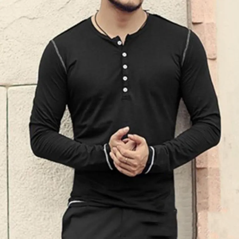 Men's Half-placket Long-sleeved T-shirt