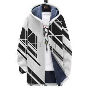 Men's Printed Hooded Two-pocket Plush Thickened Long-sleeved Cardigan Jacket 47065393L