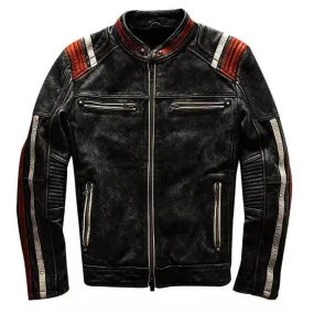 Men's Vintage Distressed Cafe Racer Leather Jacket