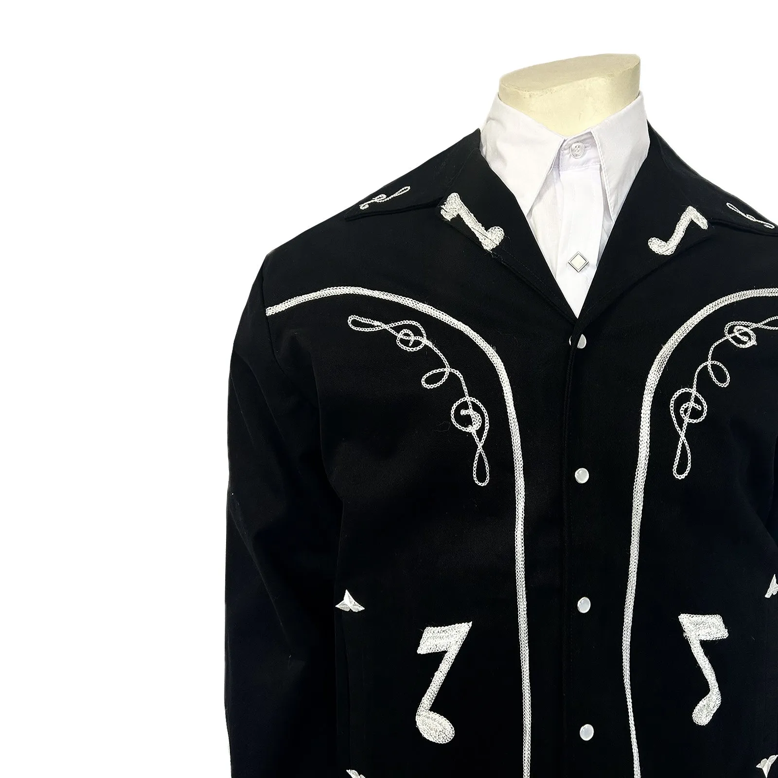 Men's Vintage Western Bolero Jacket with Musical Notes Embroidery