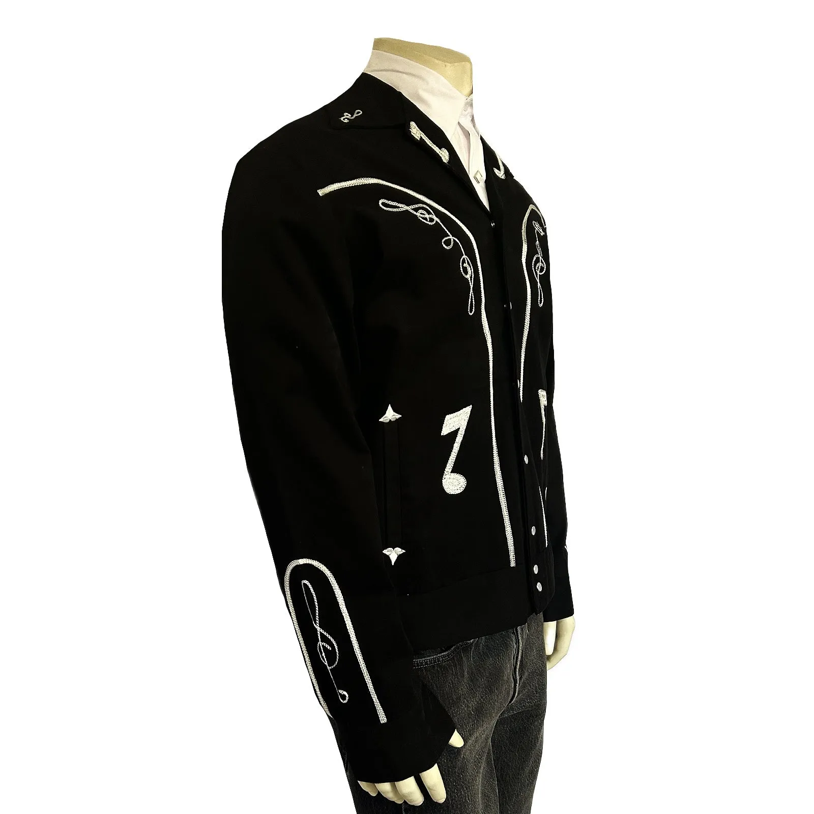 Men's Vintage Western Bolero Jacket with Musical Notes Embroidery