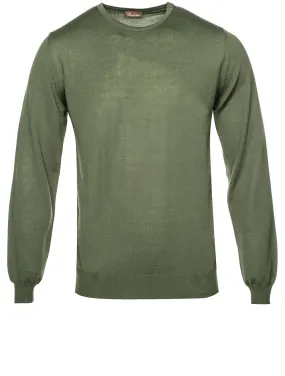 Merino Crew With Patch Olive