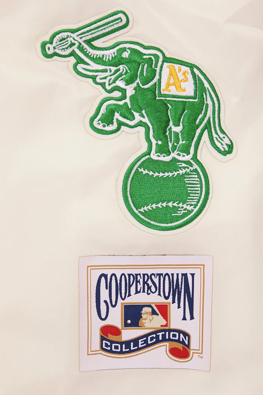 MLB OAKLAND ATHLETICS RETRO CLASSIC MEN'S RIB SATIN JACKET (EGGSHELL/KELLY GREEN)