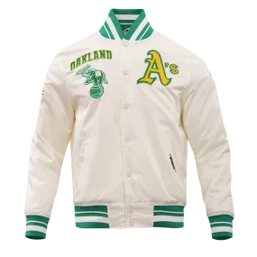 MLB OAKLAND ATHLETICS RETRO CLASSIC MEN'S RIB SATIN JACKET (EGGSHELL/KELLY GREEN)