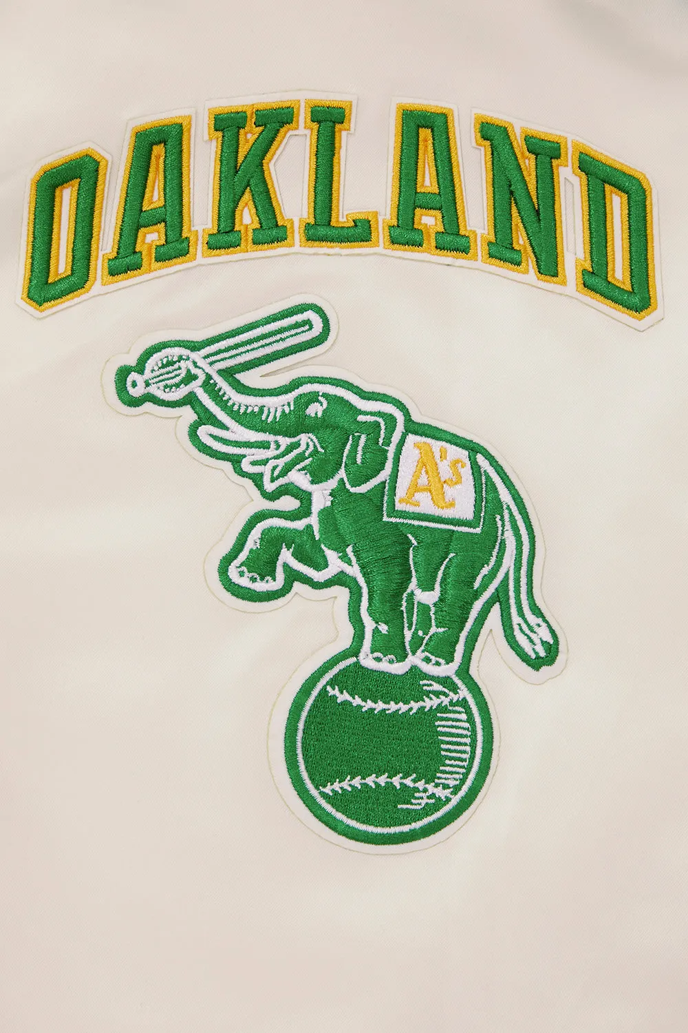 MLB OAKLAND ATHLETICS RETRO CLASSIC MEN'S RIB SATIN JACKET (EGGSHELL/KELLY GREEN)