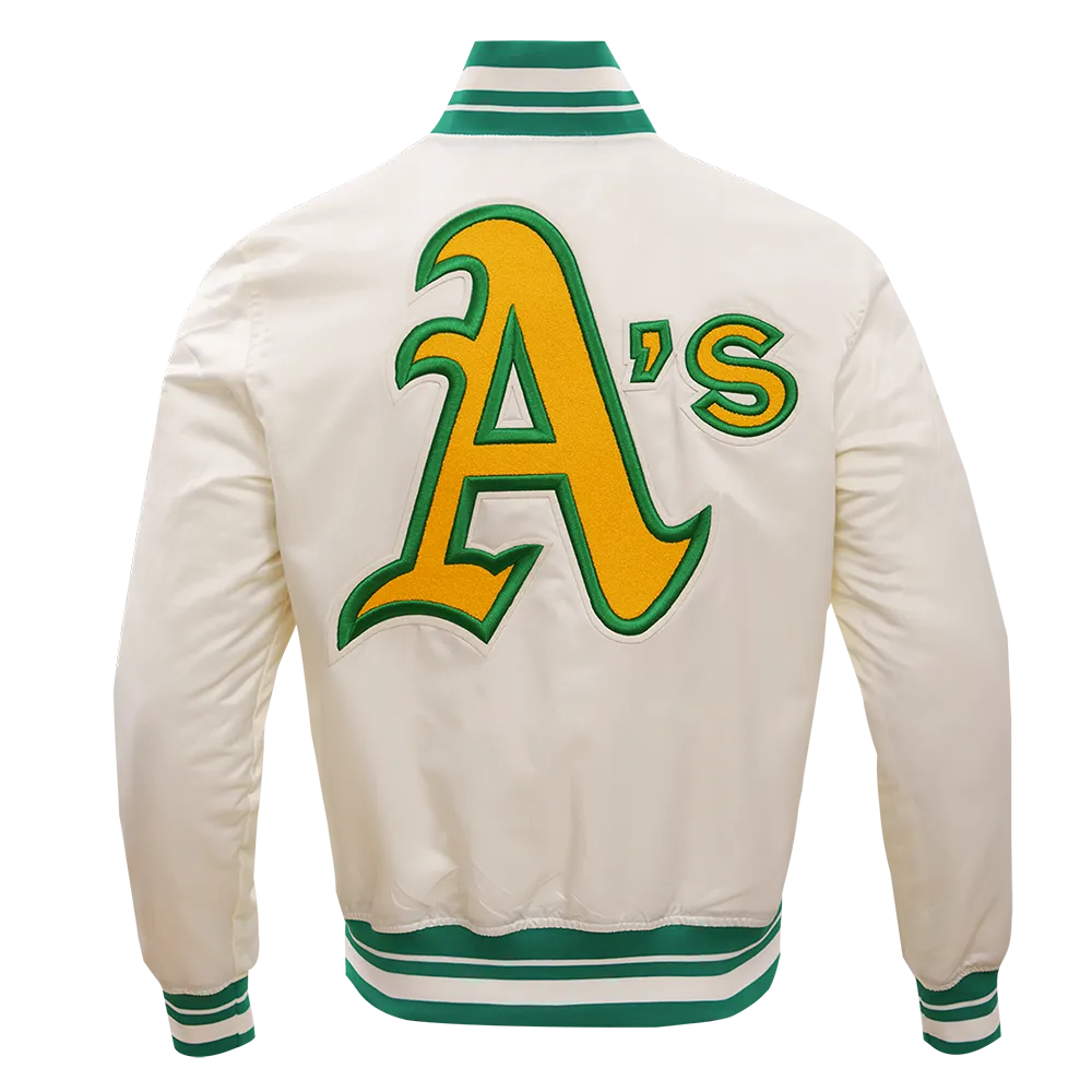 MLB OAKLAND ATHLETICS RETRO CLASSIC MEN'S RIB SATIN JACKET (EGGSHELL/KELLY GREEN)